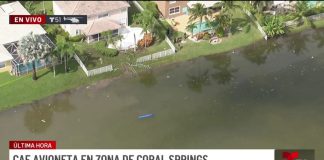 Avioneta se estrella en estanque de Coral Springs